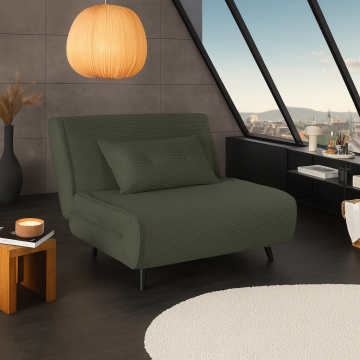 Retro Fauteuil Smart Multifunctioneel 100cm Groen Corduroy Bedfunctie Inclusief Kussen - 47143