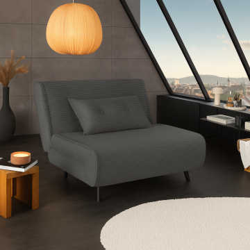 Retro Fauteuil Smart Multifunctioneel 100cm Grijs Corduroy Bedfunctie Inclusief Kussen - 47141