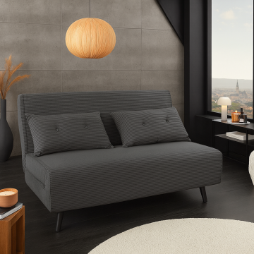 Retro Fauteuil Smart Multifunctioneel 140cm Grijs Corduroy Bedfunctie Inclusief Kussen - 47144