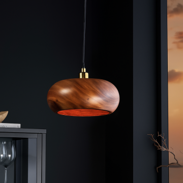 Ronde Hanglamp Alva 25cm Natuurlijk Acaciahout Metalen Hanglamp - 47026