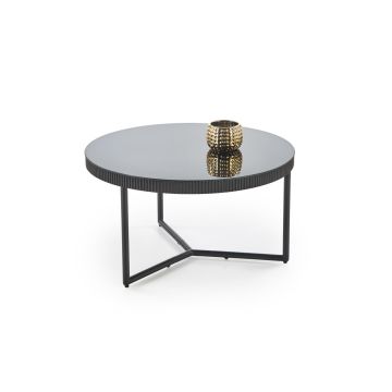 Ronde Salontafel Cosmo Zwart Ø80cm Glas Metaal Frame
