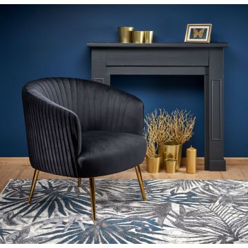 Fauteuil Crown Rond Zwart Fluweel Velvet met Gouden poten