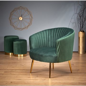 Fauteuil Crown Rond Donker Groen Fluweel Velvet met Gouden poten