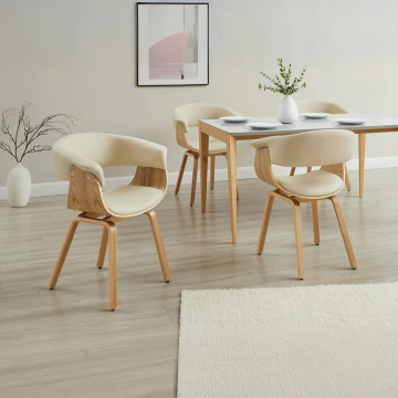 Designstoel Organic Naturel Eiken Crème Beige Kunstleer met Armeleuningen - 47712