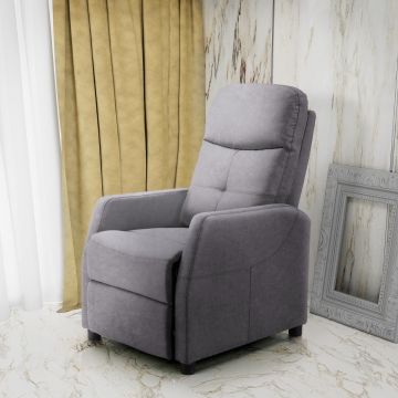 RelaxFauteuil Felipe2 Grijs Fluweel Velvet incl. handmatig Verstelbare Relaxfunctie