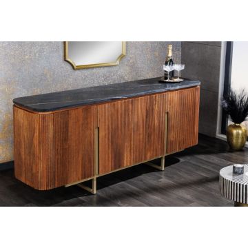 Design Dressoir Gatsby 160cm Bruin Goud Mangohout Marmer Metalen Frame - 43336