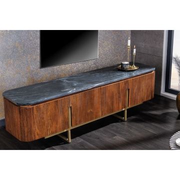 Design TV-Board Gatsby 160cm Bruin Goud Mangohout Marmer Metalen Frame - 43337