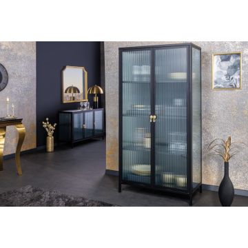 Moderne Vitrine Amsterdam 160cm Zwart Goud Golfglas Metalen Highboard Kast - 43533