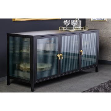 Modern Dressoir Amsterdam 105cm Zwart Goud Geblokt Glas Metalen Vitrinekast - 43534