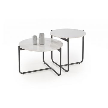 Salontafel Acuna 60cm Rond Wit Marmer Metaal Frame