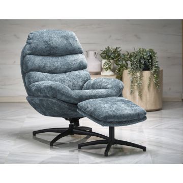 Moderne Lounge Fauteuil Dario Blauw Met Voetensteun