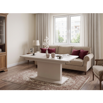 Uitschuifbare en Hoogte verstelbare Eettafel/Salontafel Busetti Beige/Natuursteen 126-167cm