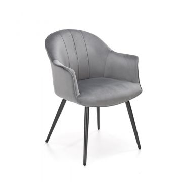 Moderne Eetkamerstoel K468 Grijs Fluweel Metaal Frame Met Armleuningen
