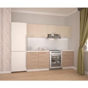 Keuken Katia 220cm Bruin Eiken/Beige/Wit Compleet