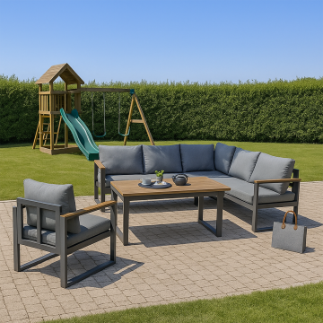 Loungeset Cube Diningset Antraciet Hoekbank Verstelbaar Aluminium/Hout - 22380A