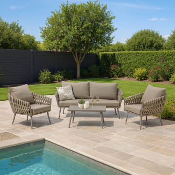 Loungeset Darwin De Luxe 4-persoons Stoel-Bank Taupe Tuinset Aluminium - 12296