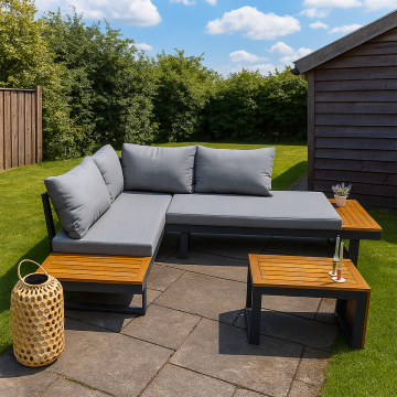 Loungeset Olympia Verstelbaar Hoekbank Tuinset Aluminium/Hout - 35130
