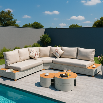 Loungeset Zanzibar Premium Wit Tuinset Aluminium/Hout R24S03C