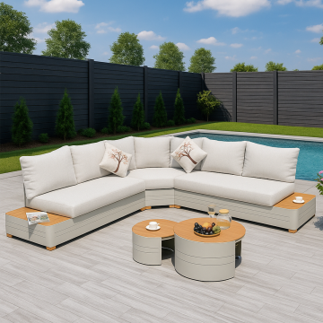 Loungeset Zanzibar Premium Wit Tuinset Aluminium/Hout R24S03C
