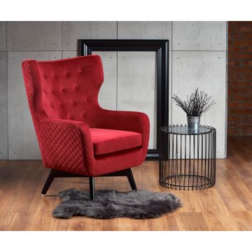 OorFauteuil Marvel Bordeaux Rood Fluweel Velvet met Zwarte poten