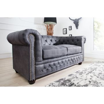 Chesterfield 2-Zitsbank 150cm Grijs Knoopstiksels Met Veerkern - 37390