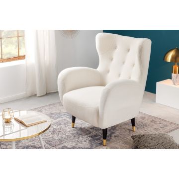 Fauteuil Don Wit Teddystof met gouden poten - 42639