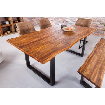 Massief Houten Eettafel Genesis 140cm Naturel Acaciaboomrand Antraciet Sledeonderstel - 42053