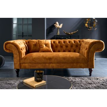 Bank 3-zits Chesterfield Paris Mosterdgeel Fluweel - 41249