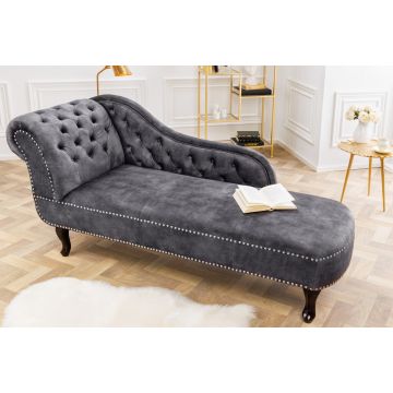 Chaise Longue Chesterfield Grijs 170cm Fluweel - 41253