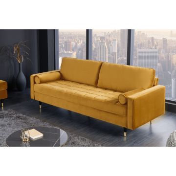 Bank Cozy Velvet 3-Zits Mosterdgeel 220cm Fluweel - 41072