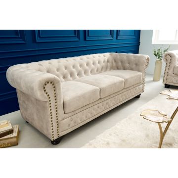 Bank 3-zits Chesterfield Champagne Fluweel - 42310