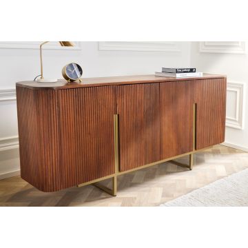 Dressoir Gatsby 160cm Bruin Massief Mango Hout Gouden poten - 43333