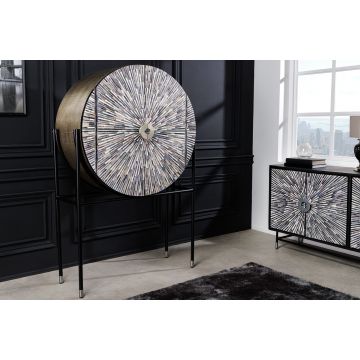 Design Barkast Heritage 160cm Rond Zwart Zilver Ingelegd Ambachtelijk Mozaïek - 43346
