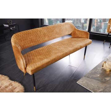 Bank 3-zits Paris Mosterdgeel 160cm Fluweel - 43681
