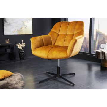 Draaibare Fauteuil Papillon Mosterdgeel Fluweel Zwart Metaal In Hoogte Verstelbaar Met Armleuning - 44228