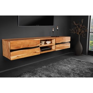 Hangend TV Meubel Amazones 160cm Natuurlijk Acacia Massief hout Boomrand Metaal Zwart - 43706