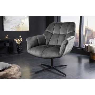 Draaibare Fauteuil Papillon Grijs Fluweel Zwart Metaal In Hoogte Verstelbaar Met Armleuning - 44227