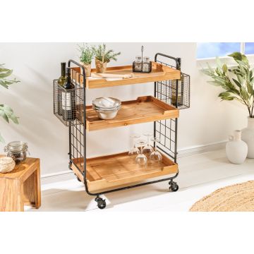 Massief Houten Trolley Seven Seas 80cm Naturel Keukentrolley Metaal Met Wielen - 43922