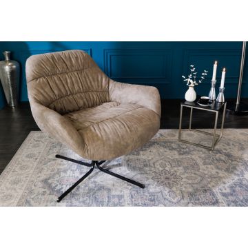 Draaifauteuil Big Dutch Taupe Met Armleuningen Retro Stijl - 40837
