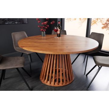 Ronde Eettafel Maison Jade 130cm Natuurlijk Acacia Massief Houten Kolomvoet - 43339 