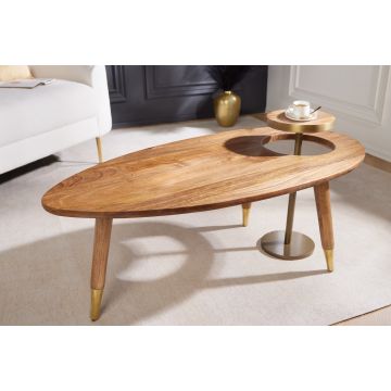 Massief Houten Salontafel Gatsby 110cm Bruin Goud Mango Ovale Ronde Bijzettafel Set Van 2 Retro Design - 43348