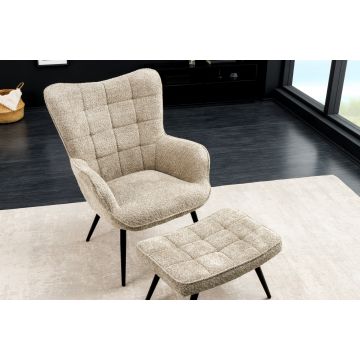 Moderne Fauteuil Scandinavia Beige Fluweel Zwart Metalen Poten Met Armleuningen - 44022