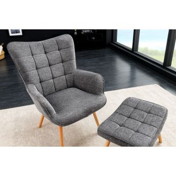 Moderne Fauteuil Scandinavia Grijze Structuurstof Massief Houten Poten Met Armleuningen - 44023