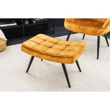 Moderne Hocker Scandinavia Mosterdgeel Fluweel Zwart Metalen Poten Poef - 44025