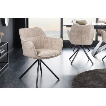 Draaibare stoel Verona Beige Fluweel Stof Met Armleuning Metalen Zwarte Poten - 44158