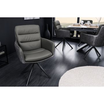 Draaibare Stoel Big George Grijs 100% Leer Microvezel Met Armleuning Zwart Metalen Poten - 44219