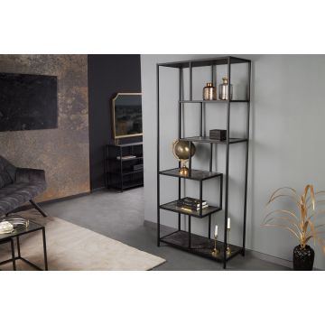 Moderne Boekenkast Slim Line 185cm Antraciet Zwart Marmeren Metalen Staande Kast - 44181