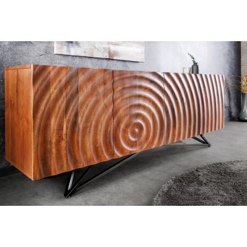 Design Dressoir Zen 180cm Bruin Massief Mangohout Metalen Onderstel Zwart Handgemaakt - 44318