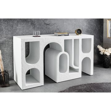 Abstracte Consoletafel Art Ambiente 120cm Wit Beton Look Concrete Ronde Boog Ontwerp - 44308