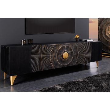 TV-Meubel Golden Sunset 180cm Zwart/Goud Massief Mangohout Met Metalen Poten - 44303